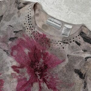 Alfred Dunner Women's Petite Large Silver Metallic Floral 3/4 Sleeve Sweater